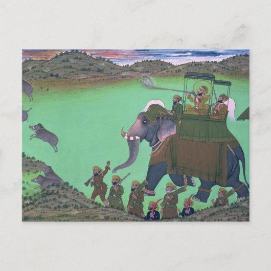 ウダイプールのラジャサラップシン、ボア狩り ポストカード (正面)
