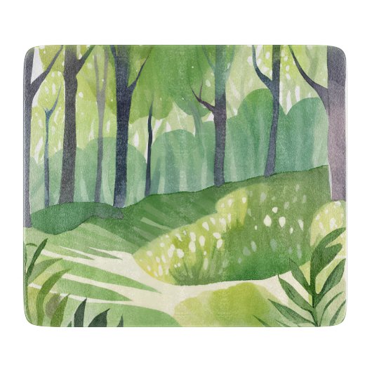 ウッお洒落ド | 森林の水彩風景 カッティングボード (正面)