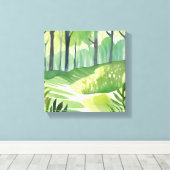 ウッお洒落ド | 森林の水彩風景 キャンバスプリント (インサイチュ (ウッドフロア))