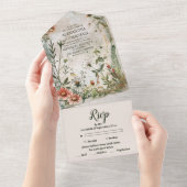 ウッエレガントドモダンランド秋結婚フローラ オールインワン招待状 (貼ってはがせる)