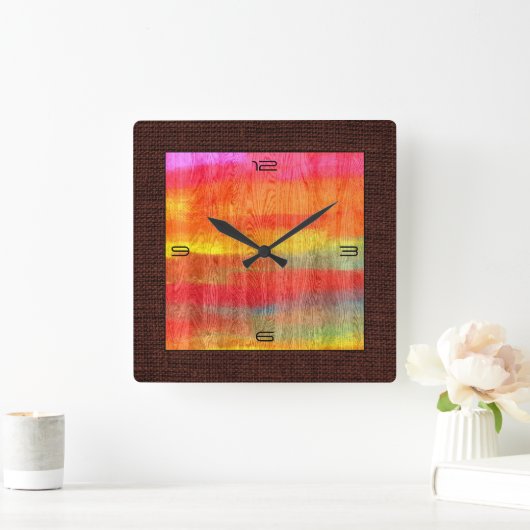 ウッカラフルドグモダンレインバーラ縁どップ#7 スクエア壁時計 (ホーム)