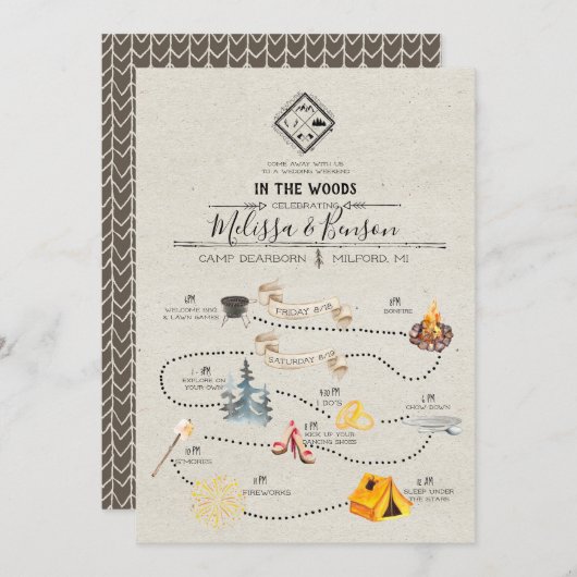 ウッズでのウェディングウィークエンドの予定カード プログラム (正面/裏面)