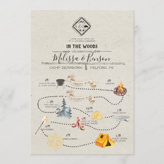 ウッズでのウェディングウィークエンドの予定カード プログラム (正面)