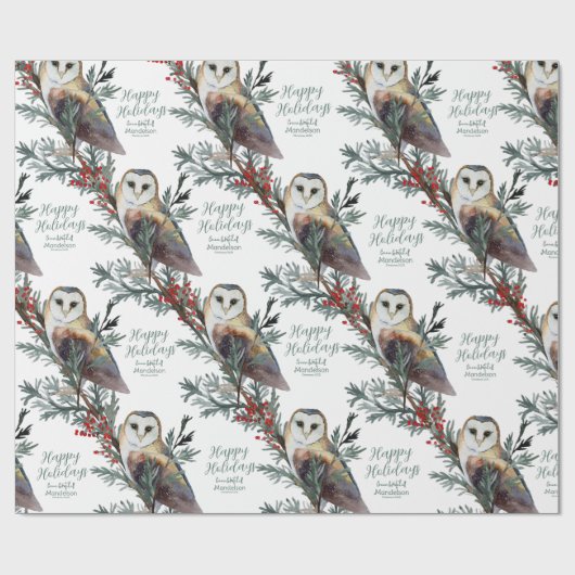 ウッズの中のバーンドクロウに名前を追加ハッピーホリデー ラッピングペーパー (フラット)
