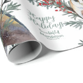 ウッズの中のバーンドクロウに名前を追加ハッピーホリデー ラッピングペーパー (ロールコーナー)
