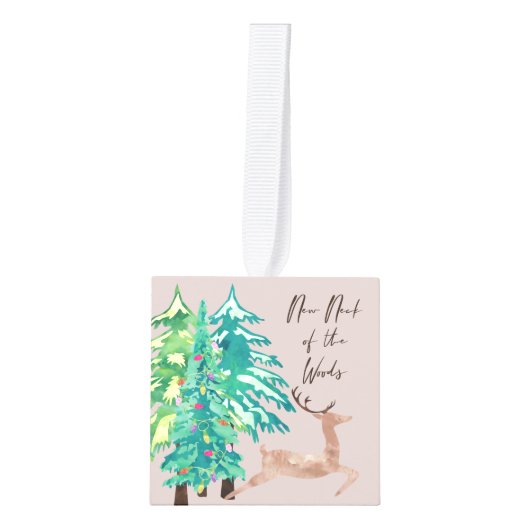 ウッズの新しい首の写真と新しい住所 キューブオーナメント (正面)