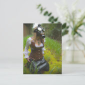 ウッズはがきのガスマスクに住む女性 ポストカード (スタンド正面)