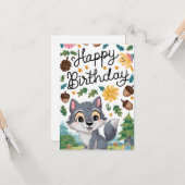 ウッズウルフかわいらしデジタル誕生日 カード (正面/裏面インサイチュ)