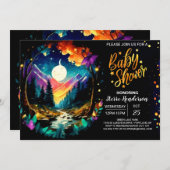 ウッズエレガントお洒落魔法ベイビーシャワー 招待状 (正面/裏面)