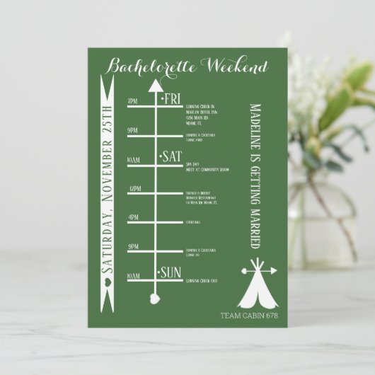 ウッズキャンプ独身最後の週末旅行の予定 招待状 (スタンド正面)