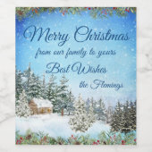 ウッズクリスマスの冬のキャビンパーソナライズされた ワインラベル (シングルラベル)