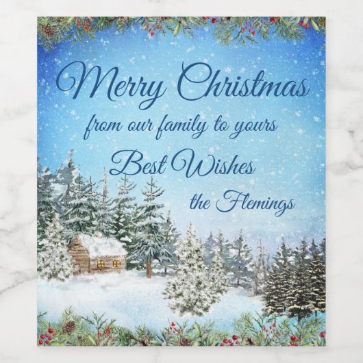 ウッズクリスマスの冬のキャビンパーソナライズされた ワインラベル (シングルラベル)