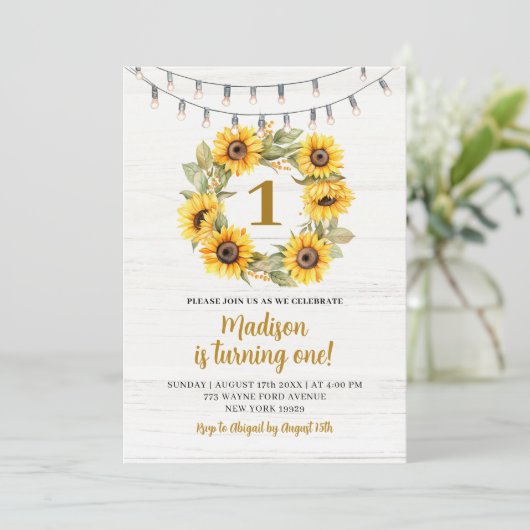 ウッズス素朴ンフラワーファースト誕生日 招待状 (スタンド正面)