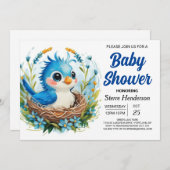 ウッズソングバードバードボーイベビーシャワー 招待状 (正面/裏面)