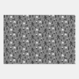 ウッズパターングレーのビッグフットとジャッカロープ ラッピングペーパーシート