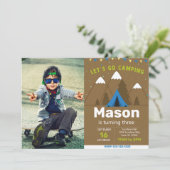 ウッズブルーキャンピング誕生日招待状ウィズ写真 招待状 (スタンド正面)