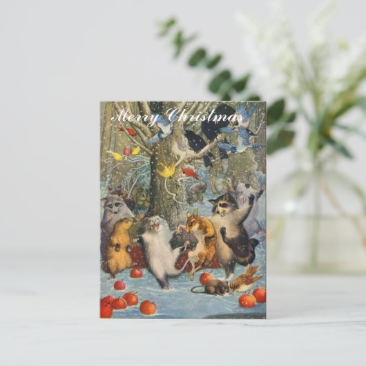 ウッズポストカードのヴィンテージクリスマス シーズンポストカード (スタンド正面)