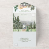 ウッズ素朴の冬の納屋が一つ結婚の州に オールインワン招待状 (外側)