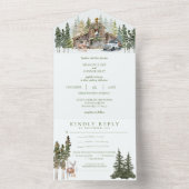 ウッズ素朴の冬の納屋が一つ結婚の州に オールインワン招待状 (内側)