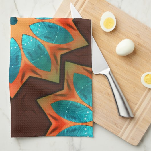 ウッディとサテンのミックスの円形の万華鏡のように千変万化するパターン キッチンタオル (四つ折り)