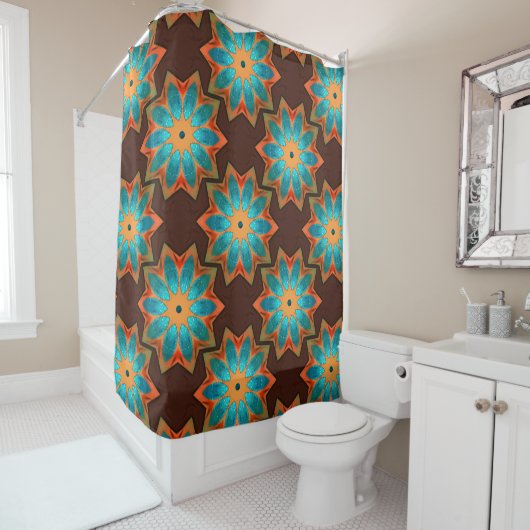 ウッディとサテンのミックスの円形の万華鏡のように千変万化するパターン シャワーカーテン (インサイチュ)