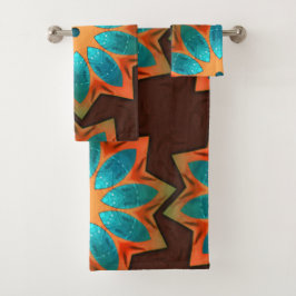 ウッディとサテンのミックスの円形の万華鏡のように千変万化するパターン バスタオルセット