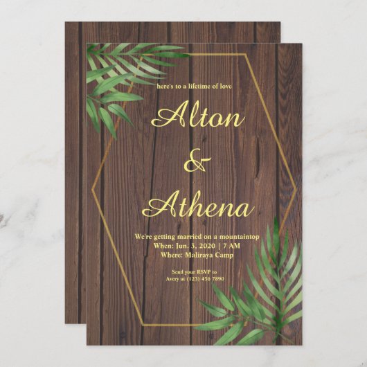 ウッドからのエレガントな結婚式の写真 招待状 (正面/裏面)