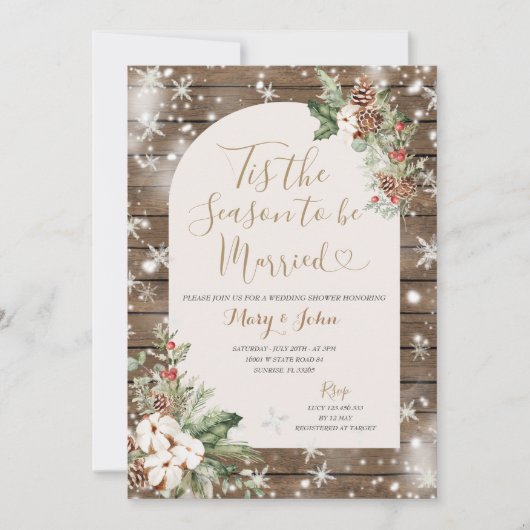 ウッドがクリスマスのフローラ結婚したになる季節 招待状 (正面)