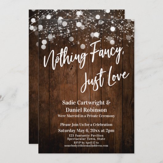 ウッドにライト オン ファンシーじゃない ただ愛のレセプション 招待状 (正面/裏面)