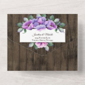 ウッドに咲く紫とピンク素朴の結婚花 オールインワン招待状 (裏面)