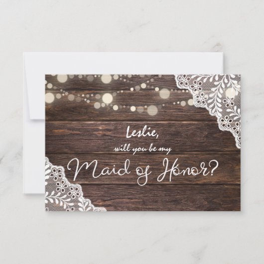 ウッドのライトは私のメイド・オブ・オーナー(花嫁付き添い人)か?写真 招待状 (正面)