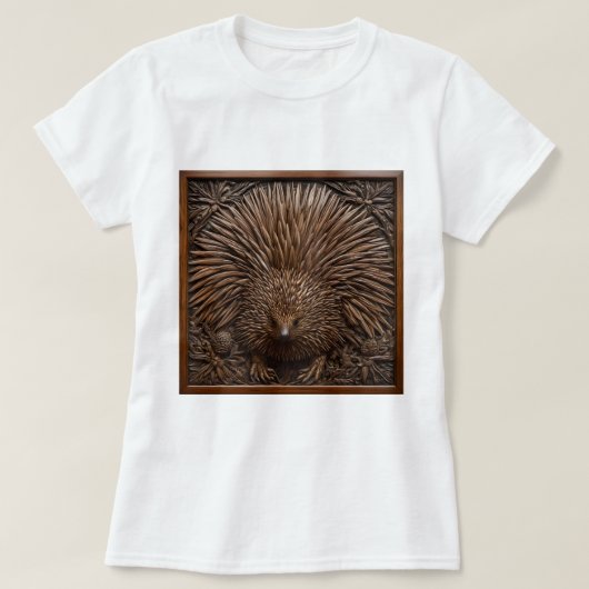 ウッドはオーストラリアのエヒドナを彫った Tシャツ (デザイン正面)