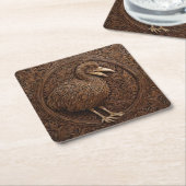 ウッドはニュージーランドのドードバードに彫られた スクエアペーパーコースター (アングル)