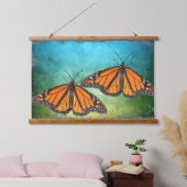 ウッドぶら下がったズタペストリーと(昆虫)オオカバマダラ、モナーク蝶 吊り下げ型タペストリー (寝室)