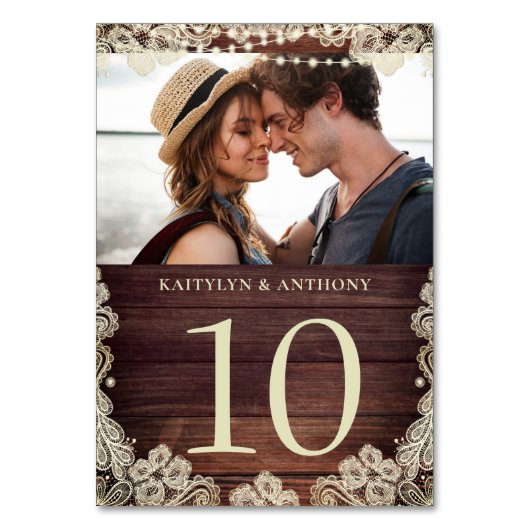 ウッドアイボリーレース結婚写真のテーブル番号記号 テーブルナンバー (正面)