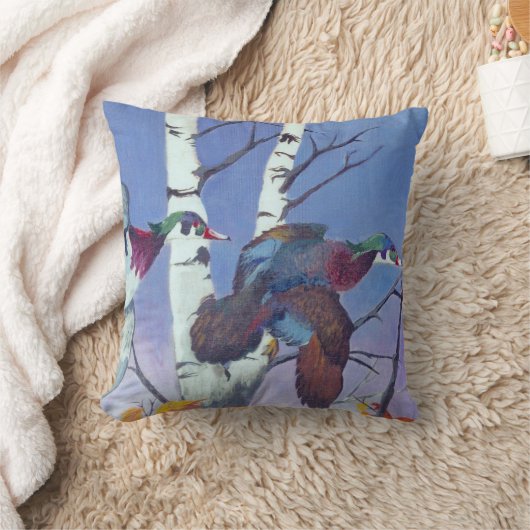 ウッドアヒルが空を飛ぶ クッション (ブランケット)