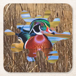 ウッドアヒル使い捨てコースター、アヒル狩り スクエアペーパーコースター
