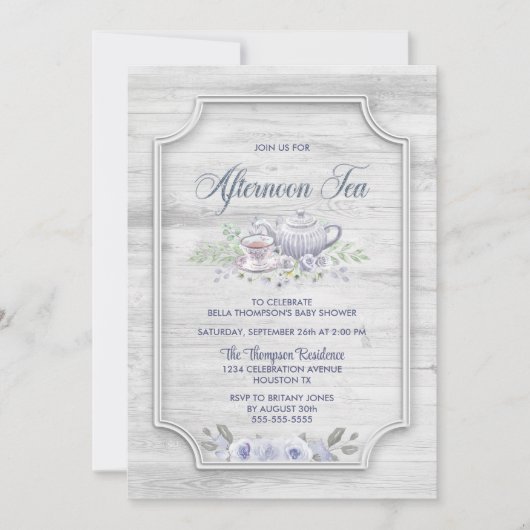 ウッドアフタ素朴ーンティーベイビーシャワー 招待状 (正面)