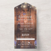 ウッドアントラーストリングライトラベンダー結婚ズ オールインワン招待状 (内側)