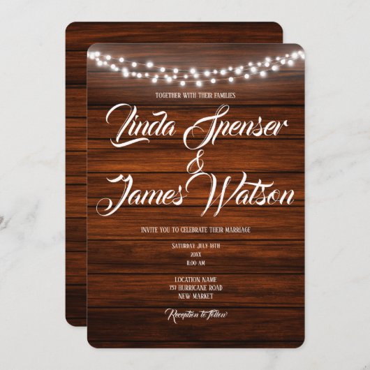 ウッドアンドライツカントリー素朴ウェディング招待状 招待状 (正面/裏面)