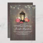 ウッドアンドランタン素朴バーンドバースデーパーティー 招待状 (正面/裏面)