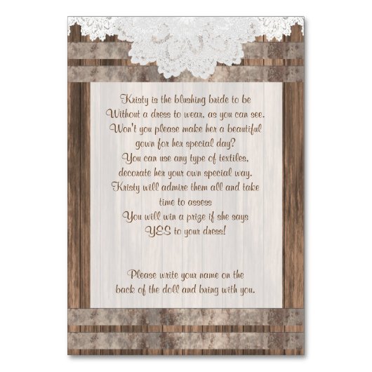 ウッドアンドレースデザイン テーブルナンバー (正面)