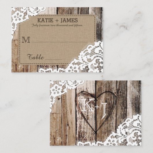 ウッドアンドレース素朴カントリーウェディング座席表 プレイスカード (正面/裏面)