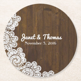 ウッドアンドレース結婚紙コースター ラウンドペーパーコースター