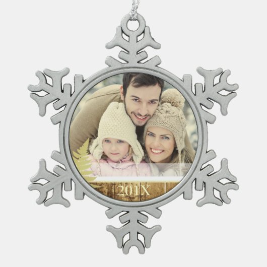 ウッドアンド金ゴールドファカスタムーンオーナメント スノーフレークピューターオーナメント (正面)