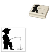 ウッドアートスタンプ/リトルボーイ魚釣り ラバースタンプ (押印)