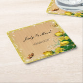 ウッドイ素朴ローフローラバタフライ結婚ズ スクエアペーパーコースター (アングル)