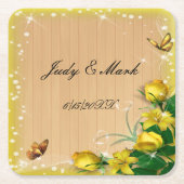 ウッドイ素朴ローフローラバタフライ結婚ズ スクエアペーパーコースター (正面)