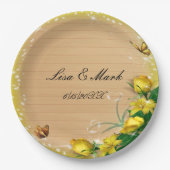 ウッドイ素朴ローフローラバタフライ結婚ズ ペーパープレート (正面)