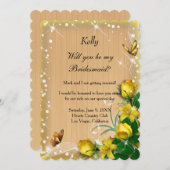 ウッドイ素朴ローフローラ蝶の花嫁 招待状 (正面/裏面)